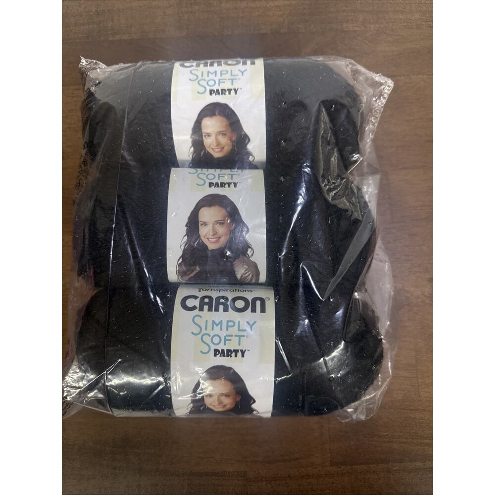 Caron Simply Soft Party Yarn Black Sparkle 3 Pack New
